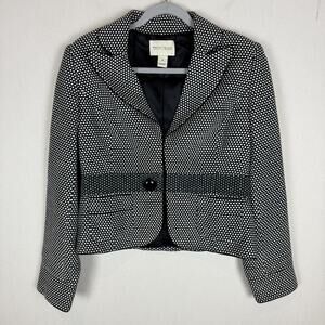 White House Black Market Blazer Jacket Womens 10 Black Polka Dot Peak Lapel Crop